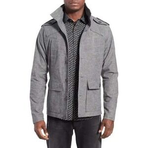 KANE & UNKE Gray Military Jacket Mens Size S  Field Jacket Hooded Casual‎ Light